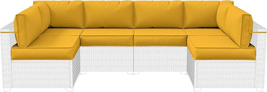 14-Piece Outdoor Cushions for Patio Furniture Thick Outdoor Chair Cushions 5" Foam High-Density Water-Resistant Deep Seat Cushion for 6-Seat Sectional Sets Liner&Cover Yellow