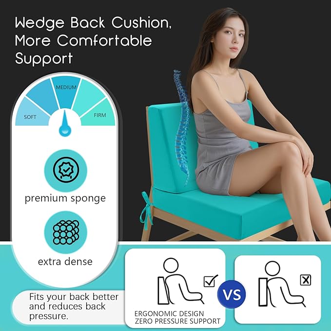 Outdoor Cushions for Patio Furniture, Outdoor Seat and Back Cushion, Waterproof Hampton Bay Deep Seat Replacement Couch Cushions for Garden Lawn, 26.5x26.5 Blue