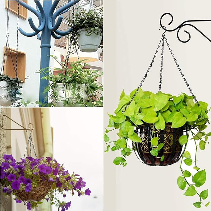 4PCS Black Metal Hanging Chains 3 Point Holder Anti-Rust Paint Black Chain for Bird Feeders, Planters, Lanterns, Billboard, Wind Chimes, Flower Pot Garden Outdoor Use