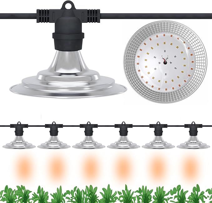 Outdoor LED Grow Light, Waterproof String Plant Growing Light, 21 FT Full Spectrum Growth Light, Suitable for Garden, Farm, Flower, Seedling Greenhouse Grow Light (6 Light)