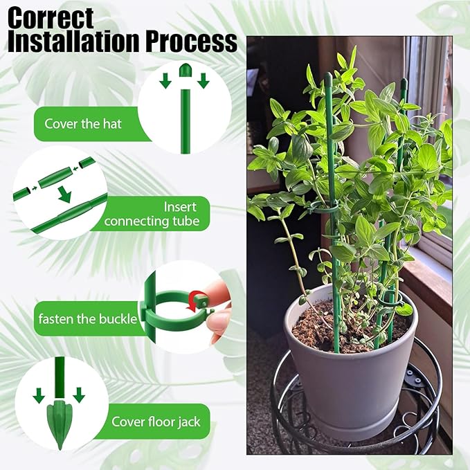 16PCs Plant Stakes for Indoor Plants,17 Inch Plant Support Stakes with Clips, Tall Adjustable Plant Sticks for Indoor Monstera Tomato Orchid Potted Plants Flower Comes with Spearhead End