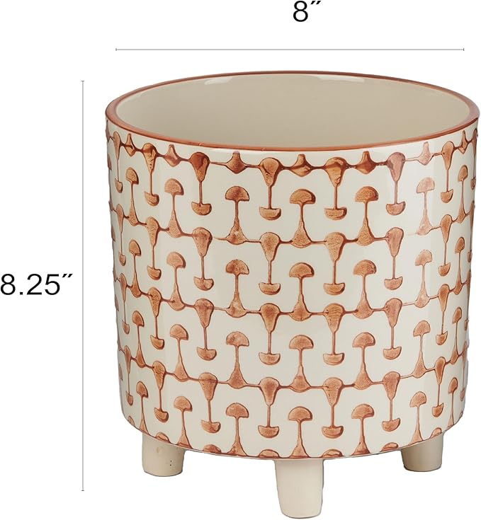 Creative Co-Op Footed Stoneware Planter with Abstract Print, Rust and White