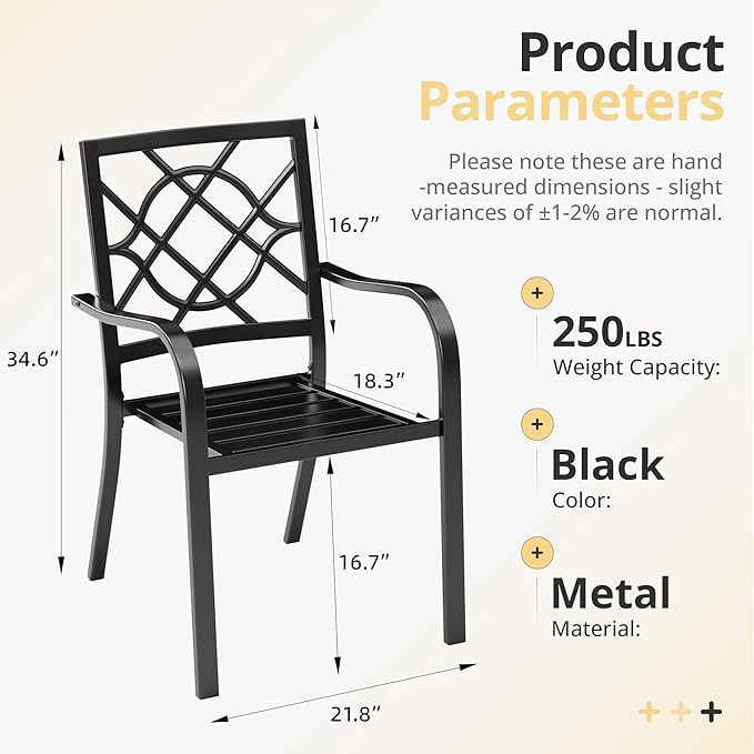 Wrought Iron Patio Outdoor Dining Chairs, 300 lbs Portable Black Outdoor Patio Chairs Set of 2, Stackable Metal Chairs for Garden Backyard Lawn