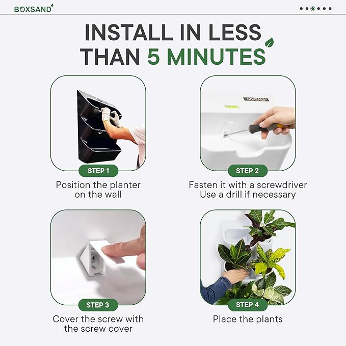 BOXSAND-12 Vertical Wall Planter (24"x26", Black) – Living Wall for 12 Plants, Indoor/Outdoor Vertical Garden System, Easy 2-Screw Install