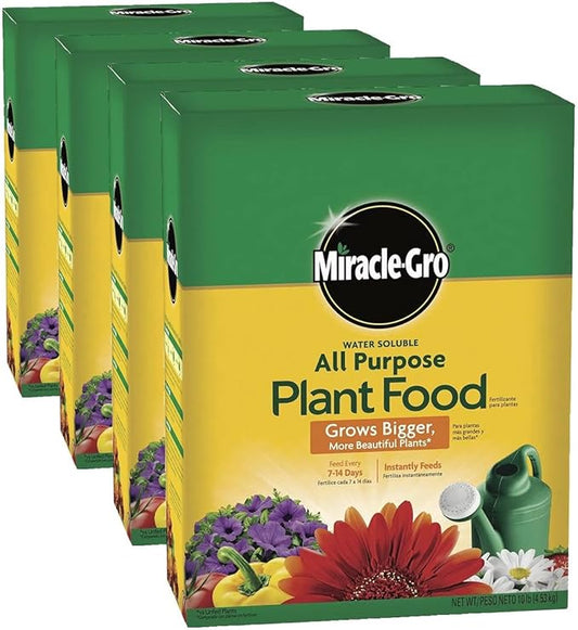Miracle-Gro Water Soluble All Purpose Plant Food,Plant Fertilizer for Indoor or Outdoor Plants,Roses,Flowers,Houseplants,Vegetables and Trees,10 lb.,(Pack of 4)