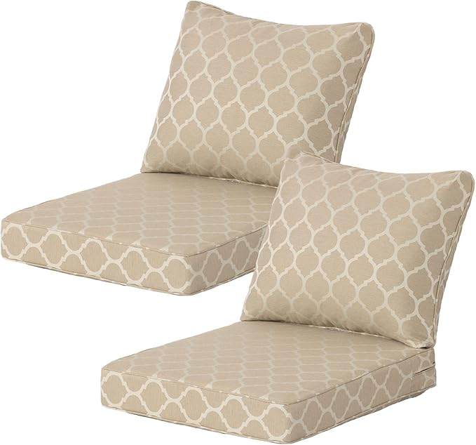 24x24 Inch Outdoor Deep Seat Cushions Set of 2,Thick High-Density Foam, Removable Cover with YKK Hidden Zipper,Water-Resistant UV-Resistant Polyester for Patio Furniture,Toffee Trellis