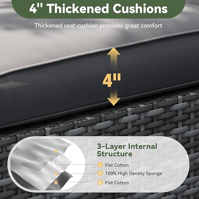 Aoxun Replacement Cushions for Outdoor Furniture, 9-Piece Outdoor Cushions for Patio Furniture, Deep Seat, Splash-Proof & Fade Resistant Couch Cushion for 4-Seat Patio Conversation Sets, Dark Grey