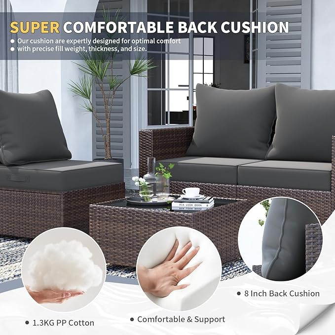 UDPATIO Outdoor Cushions for Patio Furniture, 24 x 24 Outdoor Deep Seat Cushions with Waterproof Fade Resistant, Adjustable Snaps, Removable Cover and Handle, Grey