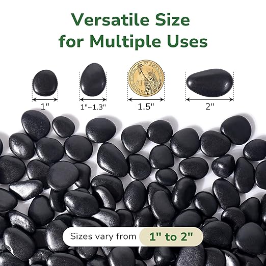 GreatBuddy 8-lb Black River Rocks for Landscaping, 1-2 Inches Black Polished Pebbles, Decorative Rocks for Plants Indoor& Outdoor, Garden Landscaping, Aquariums, Vases, Potted Plants, Home Decor