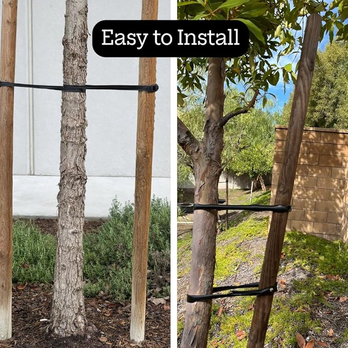 Tree Ties with Complimentary Nail, 32 Inch Black Heavy Duty Ties for Plant Support and Landscaping, 10 Pack