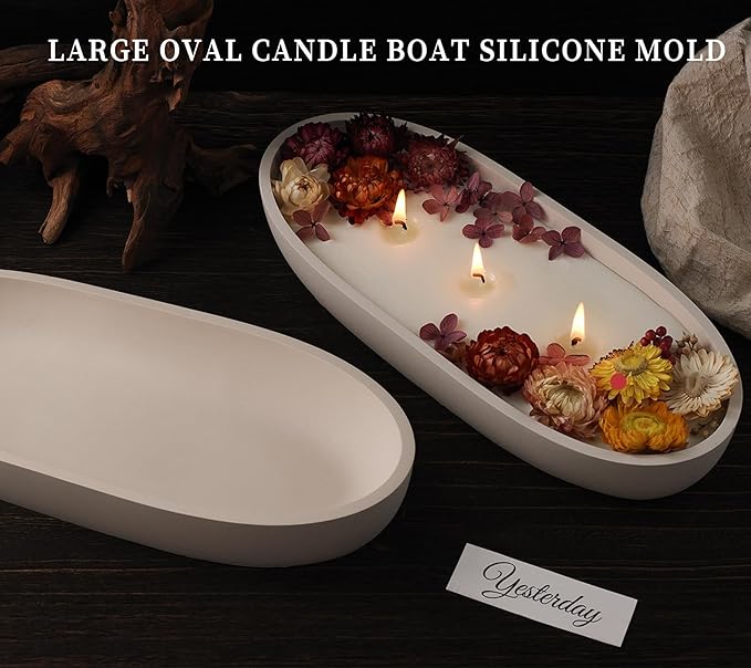 Wehous Large Bowl Resin Mold, 11.6'' Oval Bowl Silicone Molds for Resin Concrete Cement, Epoxy Casting Mold for Jewelry Makeup Storage Container Candle Boat Succulent Pot, Table Home Decoration