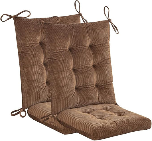 Outdoor Patio Cushion, Rocking Chair Cushion, Tufted Pads, Set of Upper and Lower with Ties Pack of 2 (2 Sets) - Back 20"×17", Seat 17"×17" (Brown)