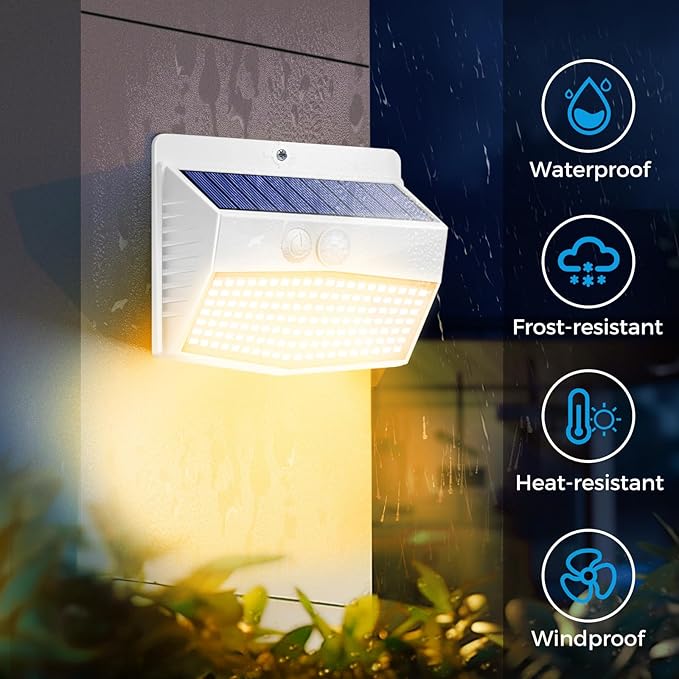 Peasur 16 Packs Solar Outdoor Lights Motion Sensor Solar Security Lights Waterproof with 3 Lighting Modes Solar Powered Wall Lights Outside for Garden Fence Yard Deck, Warm White