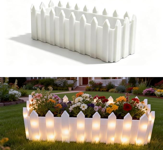 Solar Planter Lights Outdoor, 12-inch Rectangular LED Flower Pot with 8 Modes & Auto On/Off, IP65 Waterproof for Garden, Patio, Balcony, Pathway Decor, Gift for Garden Lovers (Warm White)