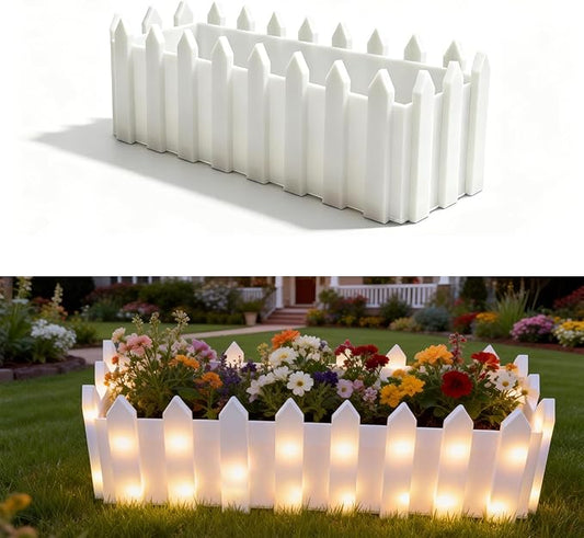 Solar Planter Lights Outdoor, 12-inch Rectangular LED Flower Pot with 8 Modes & Auto On/Off, IP65 Waterproof for Garden, Patio, Balcony, Pathway Decor, Gift for Garden Lovers (Warm White)