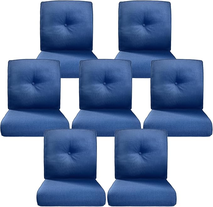 Belord Luxury 4" Thick Outdoor Cushion 8 Set - 22 x24 Inch 28D Sponge Filling Fade-Resistant Chair Cushion, Spill Proof Removable Patio Furniture Replacement Cushions for Sofa Bench Swing - Blue
