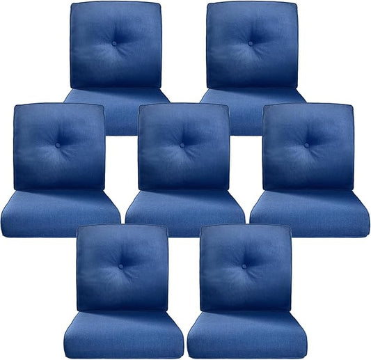 Belord Luxury 4" Thick Outdoor Cushion 8 Set - 22 x24 Inch 28D Sponge Filling Fade-Resistant Chair Cushion, Spill Proof Removable Patio Furniture Replacement Cushions for Sofa Bench Swing - Blue