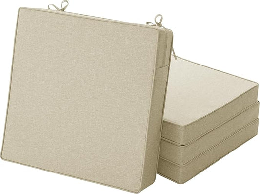 Outdoor Chair Cushions, Water-Resistant & Fade-Resistant, Patio Furniture Square Seat Replacement Chair Pads with Ties Zipper, Removable Cover, Non-Slip Bottom, Set of 4, 24 x 24 Inch, Beige