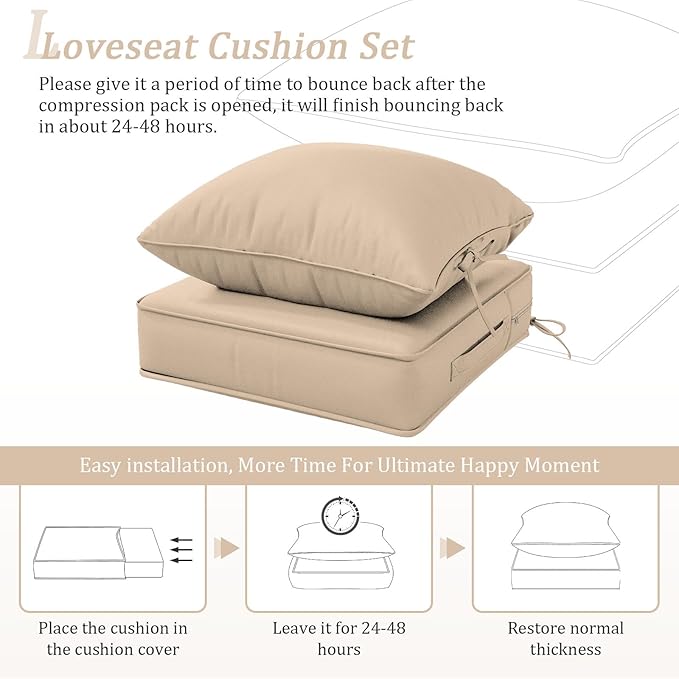 Outdoor Patio Chair Cushions Set 22 L X 22 W X 4 H Waterproof & Fade Resistant Deep Seat and Back Cushions with Removable Covers Outdoor Seat Cushion Set for Chairs and Sofas