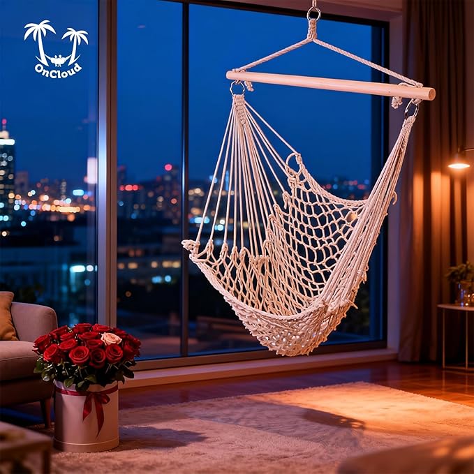 ONCLOUD Portable Hammock Chair - Boho Swing Chair, Macrame Rope Hanging Seat for Indoor, Hammock Seat for Garden, Patio
