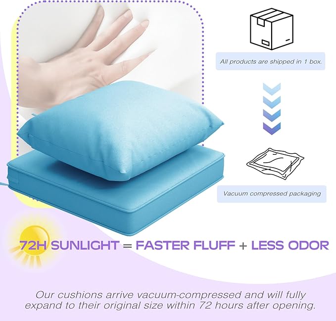 Outdoor Chair Cushions Set of 4, 24 x 24 Inch Patio Furniture Cushions with Splash-Proof Covers, Outdoor Cushions for Patio Furniture Replacement, Grey