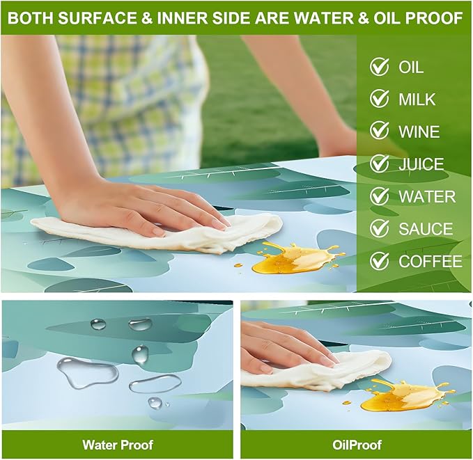 Picnic Table Cover with Bench Covers Set of 3 - Enchanted Woods Illustration, Elastic Fitted Tablecloth for 6 Ft Tables, Washable Polyester Cover for Garden, Indoor & Outdoor