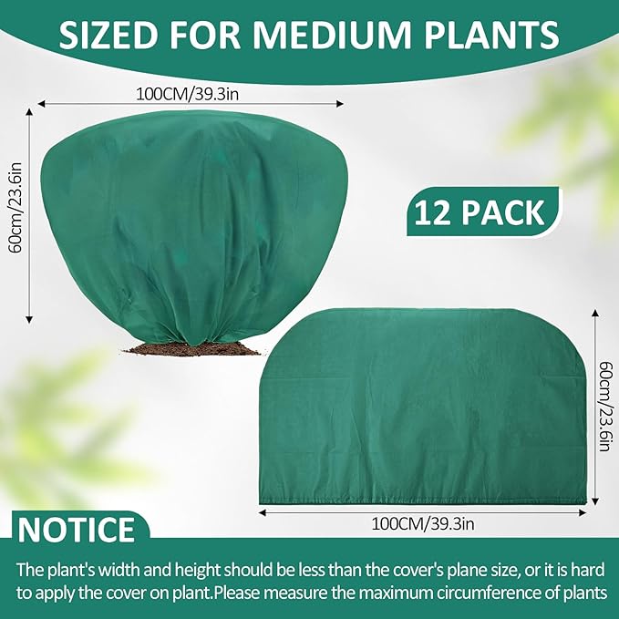 18 Pcs Winter Plant Covers Freeze Protection 39.4x23.6 Inch Horizontal Shrub Tree Plant Protection Bags Frost Blanket with Drawstring for Fall Winter Outdoor Garden Planting (Dark Green)