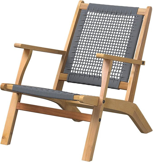 Balkene Home 63635 Vega Natural Stain Outdoor Chair Acacia Wood Construction Woven Web Seat Mid Century Design Comfortable Reclining Armchair Patio Lawn Garden Backyard Deck - Gray Cording