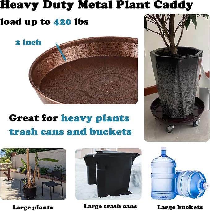 3 Packs Metal Plant Caddy with Wheels 13" Rolling Plant Stand Heavy Duty Plant Dolly with Casters for Indoor and Outdoor Large Planter Casters Potted Plant Mover,Copper