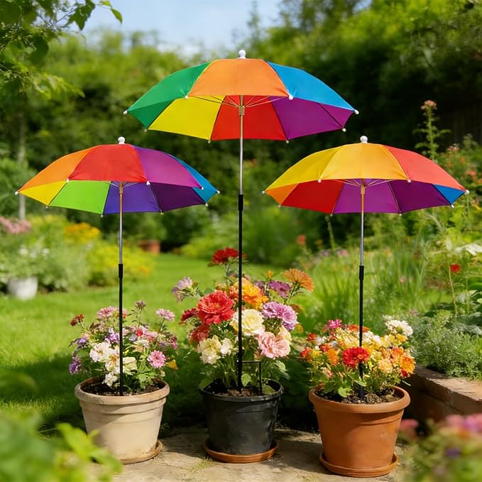 3Pcs Plant Umbrellas for Outdoor Plants,Garden Umbrella Shade for Potted Plants and Garden Beds,Provide Shade to ‌Defend Plants From Blazing Sun (1Yellow 1Pink 1Blue)