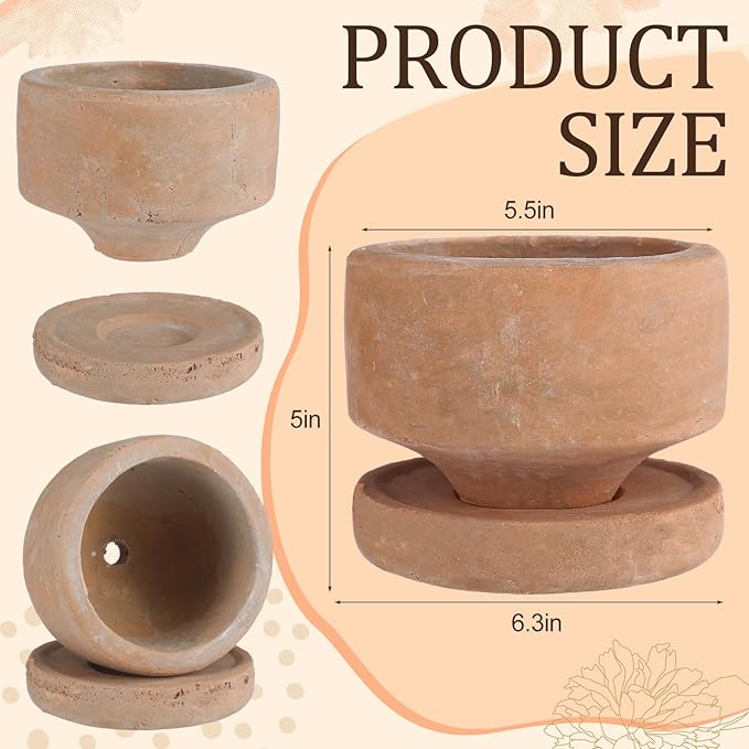 Yungyan 2 Set 6 Inch Rustic Terracotta Plant Pot with Drainage Saucer Vintage Breathable Clay Planter Farmhouse Flower Pot with Distressed Finish for Flowers Succulent Cactus Modern Home Garden Decor