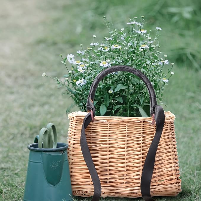 Baluue Rattan Woven Bag Storage Basket Lid Decorative Arrangement Basket for Home Natural