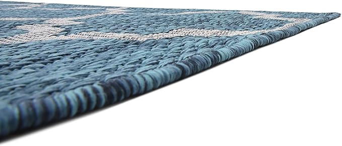 Unique Loom Outdoor Trellis Collection Area Rug (7' 1" x 10' Rectangle, Teal/ Gray)
