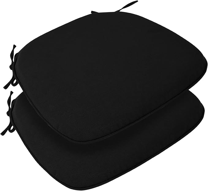 FUNHOME 17"x16"x2" Outdoor Chair Cushions Set of 4, Water Resistant Patio Chair Pads with Ties, Seat Cushions for Home Garden Furniture Decoration-Black