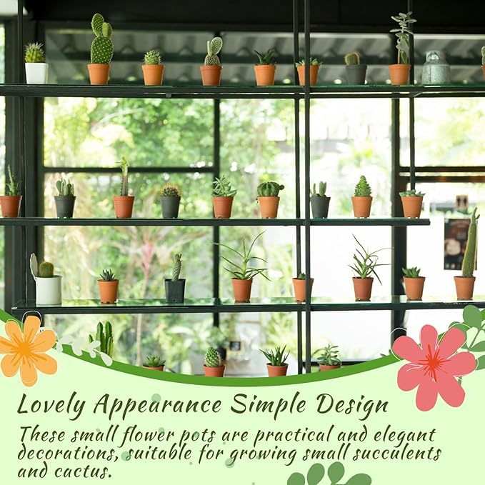 Tioncy 50 Pcs 2 Inch Small Mini Colored Clay Flower Pots with Drainage Hole Succulent Pots for Indoor Outdoor DIY Craft Wedding Favor