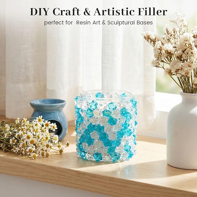 DomeStar 150PCS Fake Ice, Vase Filler Mixed Blue Fake Ice Rocks, Acrylic Crystals for Crafts Table Scatter Wedding Party Aquarium Tank Decorations