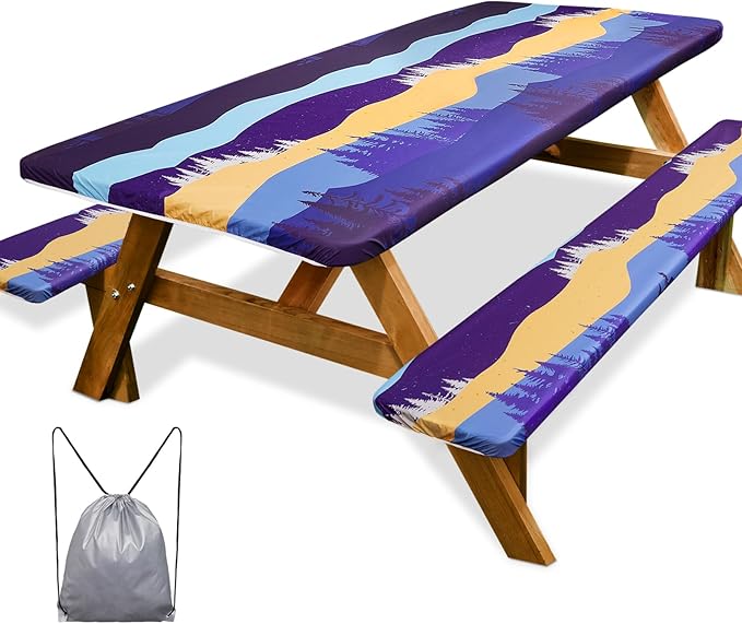 ICOSY Picnic Table Cover & Bench Covers, 30 x 72 inch, Windproof, Water & Oil Resistant, Polyester, Navy Blue, Ideal for 6 Foot Tables, Camping, Dining, Birthday Parties