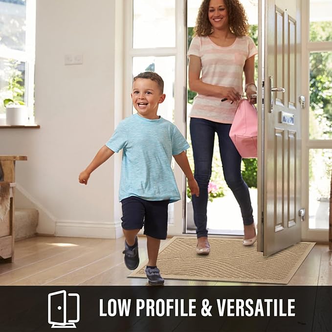 Sturdy Front Door Mat, Absorbent Muddy Dirt Resist Welcome Door Mats Outdoor Indoor, Stain and Fade Resistant, Non-Slip Backing Entry Mat Low Profile Doormat for Entryway, 60×36, Beige