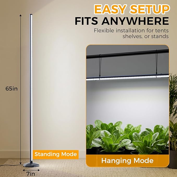 Standing Grow Light with Timer, 192 LEDs, 65 Inch Full Spectrum Vertical Plant Lamp Bar for Indoor, 3 Light Modes, 10 Level Dimmable Floor Grow Light, Mimic Sunlight to Tall Plants & Flowering