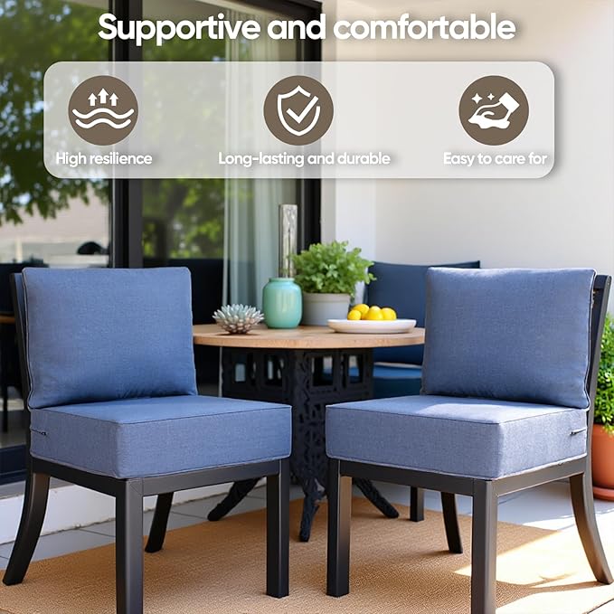 6" Thick Outdoor Cushion, 24*24*6" Patio Furniture Cushions with Waterproof Patio Furniture Cushions with Removable Cover, 28D High Density Patio Cushion for Outdoor Furniture, Blue-2pcs