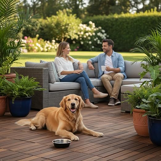 Acacia Wood Flooring Interlocking Deck Tiles for Patio Decor 9 Pcs 12 Slats VR Brown - Waterproof Indoor & Outdoor Decor - Balcony Garden Decking Tile (12.2 * 12.2 * 0.7 inches)