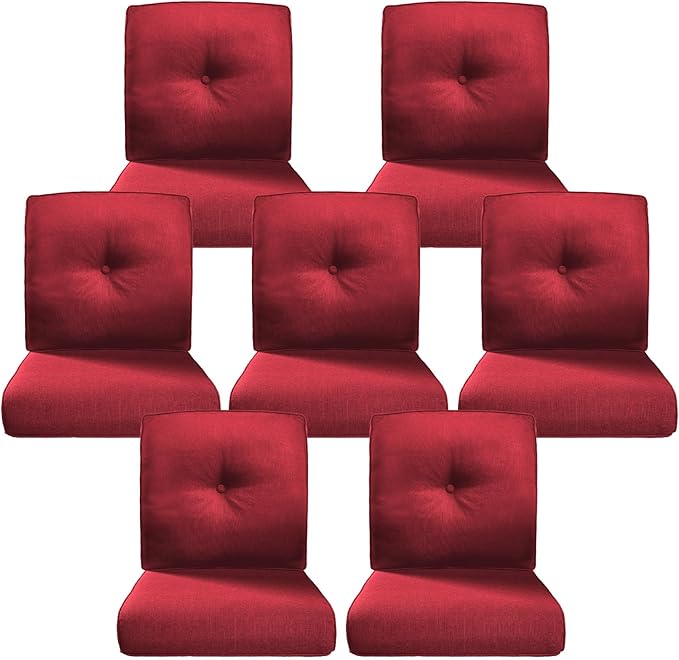 Belord Luxury 4" Thick Outdoor Cushion 7 Set - 22 x24 Inch 28D Sponge Filling Fade-Resistant Chair Cushion, Spill Proof Removable Patio Furniture Replacement Cushions for Sofa Bench Swing - Red