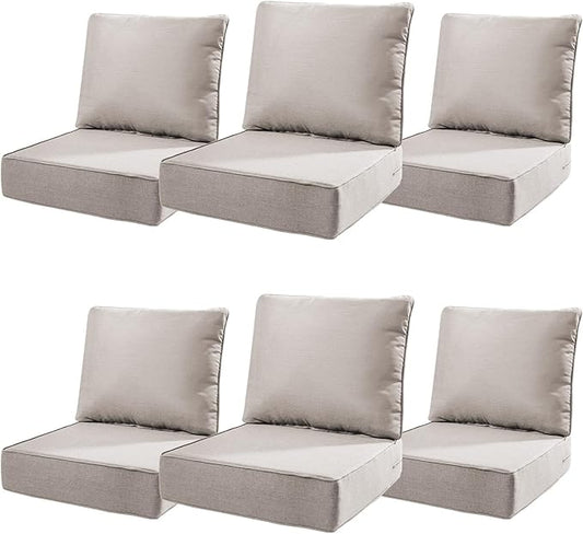 6" Thick Outdoor Cushions 22x24x6, 6-Set Deep Seat Patio Cushions with Removable Cover, Waterproof & Fade Resistant Replacement for Wicker Chair, Loveseat, Sofa - Beige