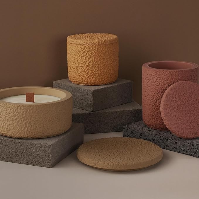 Storage Boxes with Lids - Creative Silicone Molds Set, Concrete Round Stripe Bottle Making Moulds for Storage and Candle Holder (A-Rough)