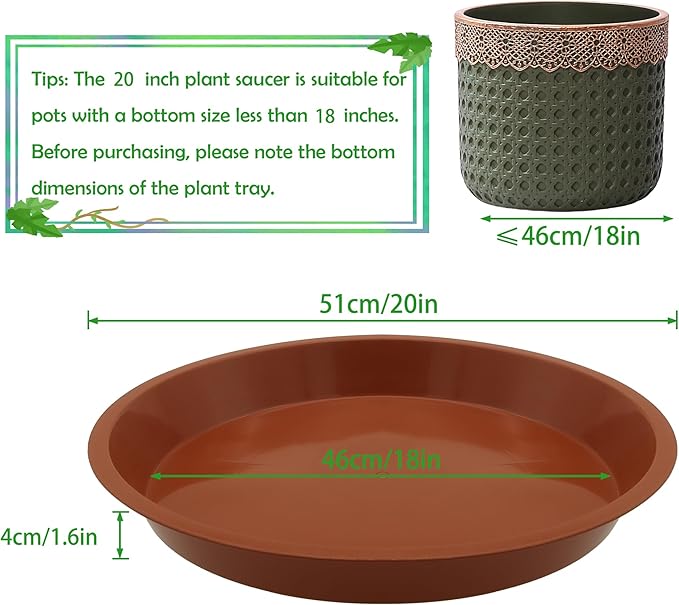 8 Pack 20 Inch Round Plant Saucers for Less 18 Inch Pot Indoors Outdoors Plant Trays for Pots Planter Saucer Plastic Drip Tray Planter Water Tray(Terracotta, 20"(8pcs))