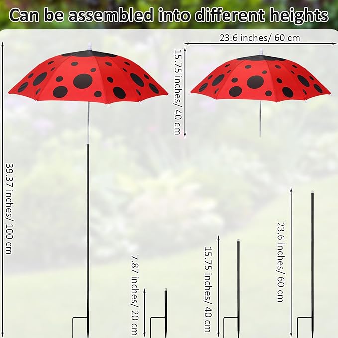 4 Pack Plant Umbrellas for Outdoor Plants, Upgraded Joints-enhanced Wind Resistance, Adjustable Height, Large Garden Umbrella Shade for Potted Plants Bed Flower Pot(Ladybug)