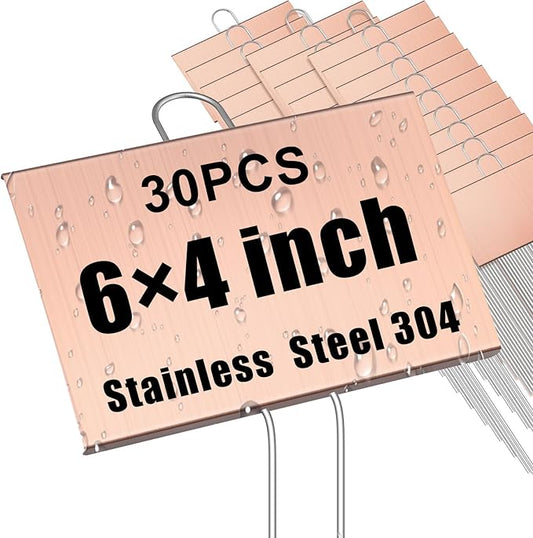 Landhoow 30 Pcs Large Garden Plant Markers Metal Plant Labels Sign 4'' x 6'' with 11'' Stake Weatherproof Waterproof Garden Sign for Outdoor Seedlings Herbs Vegetable Greenhouse, Rose Gold