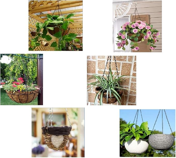Black Hanging Basket Chains 3 Leads Flower Plant Pot Replacement Chain with Hooks Hanger for Bird Feeders, Planters, Lanterns and Ornaments 5 Pack Choose Length (16inch)