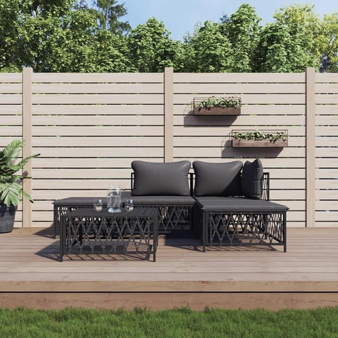 SKM 5 Piece Garden Lounge Set with Cushions Anthracite Steel (Weight-65KG)
