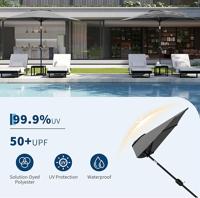Garvee Patio Umbrella 9FT - Half Umbrella Outdoor with Smooth Crank Lift, Outdoor Shade Canopy for Patio, Backyard, Garden, Deck, Balcony -Gray